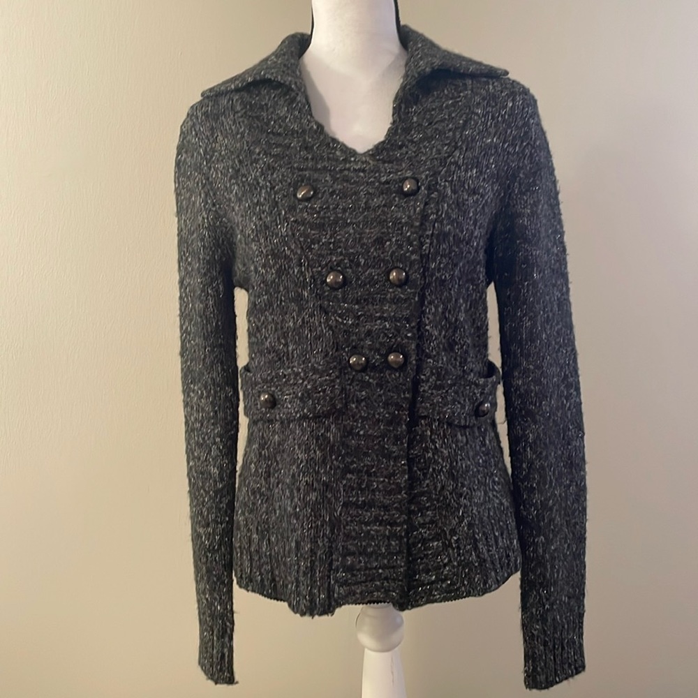 Eileen Fisher | Double Breasted Shawl Collar Sweater in Heathered Grey